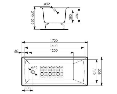Чугунная ванна Kaiser 170х80 КВ-1805 с антискользящим покрытием