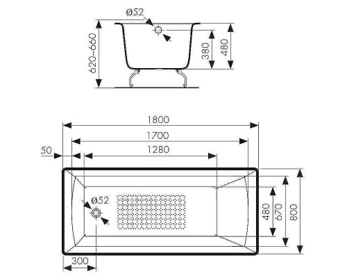 Чугунная ванна Kaiser 180х80 КВ-1806 с антискользящим покрытием