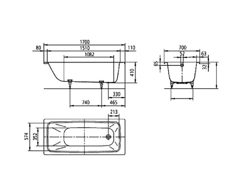 Стальная ванна Kaldewei Cayono 749 170x70 274900010001 без покрытия