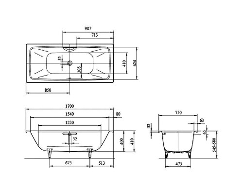 Стальная ванна Kaldewei Cayono Duo 724 170x75 272400010001 без покрытия