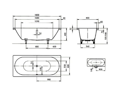 Стальная ванна Kaldewei Classic Duo 110 180х80 291000013001 с покрытием Easy-clean