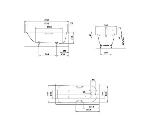 Стальная ванна Kaldewei Saniform Plus 363-1 170x70 111830003001 с покрытием Anti-slip