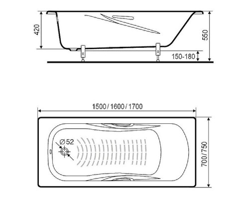 Стальная ванна Roca Princess-N 160x75 2203E0000 с антискользящим покрытием