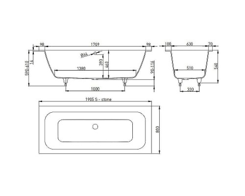 Ванна из искусственного камня Salini Orlanda Axis 190х80 103221M Белая матовая