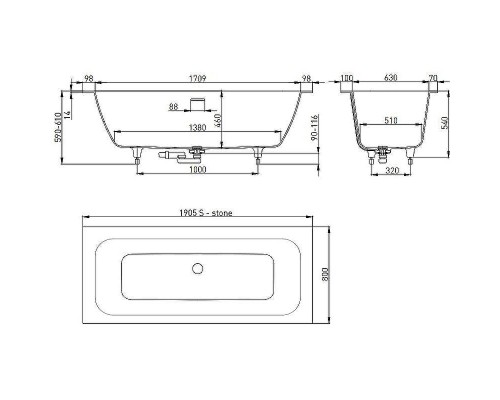 Ванна из искусственного камня Salini Orlanda Axis Kit 190х80 103321M Белая матовая