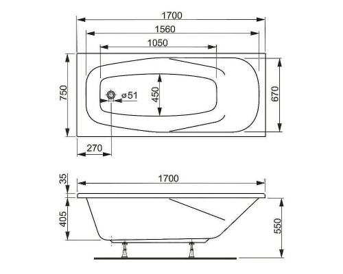 Акриловая ванна Vagnerplast Aronia 170x75 VPBA170ARN2X-04 без гидромассажа