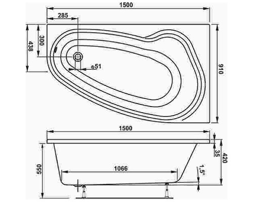 Акриловая ванна Vagnerplast Avona 150x90 R VPBA159AVO3PX-04 без гидромассажа