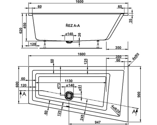 Акриловая ванна Vagnerplast Cavallo 160x90 L VPBA169CAV3LX-04 без гидромассажа