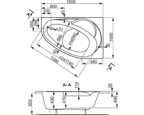 Акриловая ванна Vagnerplast Flora 150x100 R VPBA151FLA3PX-04 без гидромассажа