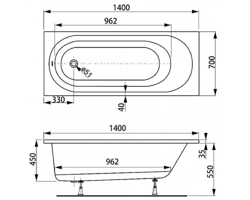 Акриловая ванна Vagnerplast Kasandra 140x70 VPBA147KAS2X-04 без гидромассажа
