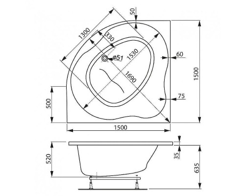 Акриловая ванна Vagnerplast Plejada 150x150 VPBA150PLE3X-04 без гидромассажа