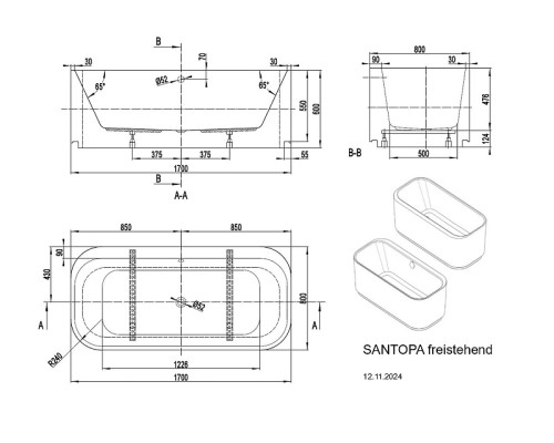 Акриловая ванна Vagnerplast Santopa 170х80 VPBV178STP7X-96 цвет Белый