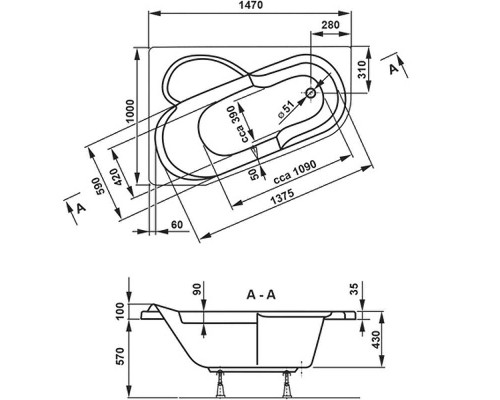Акриловая ванна Vagnerplast Selena 147x100 R VPBA141SEL3PE-04 без гидромассажа