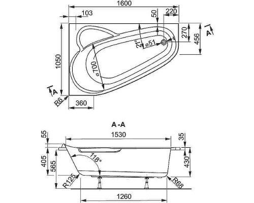 Акриловая ванна Vagnerplast Selena 160x105 L VPBA163SEL3LX-04 без гидромассажа