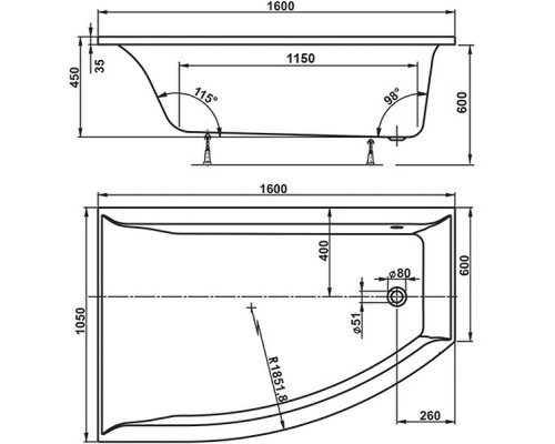 Акриловая ванна Vagnerplast Veronela 160x105 R VPBA160VEA3PX-04 без гидромассажа