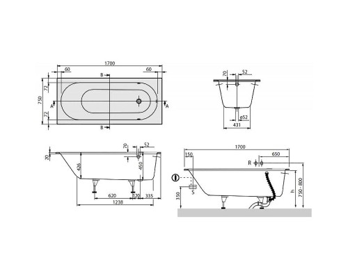Квариловая ванна Villeroy&Boch Oberon 170x75 UBQ170OBE2V-01 цвет Альпийский белый