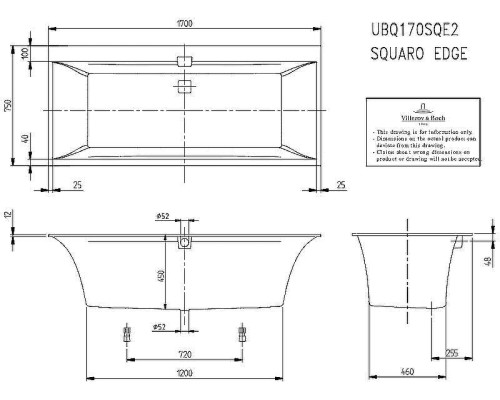 Квариловая ванна Villeroy&Boch Squaro Edge 12 170x75 UBQ170SQE2DV-01 без гидромассажа