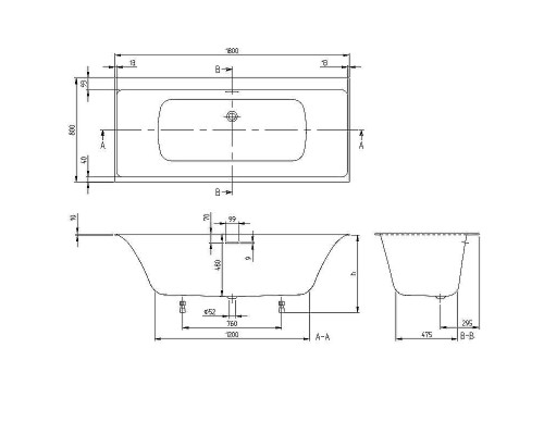 Квариловая ванна Villeroy&Boch Subway 3.0 180x80 UBQ180SBW2DV-01 без гидромассажа