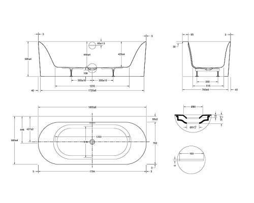 Акриловая ванна Vincea 180х80 VBT-703-1800 цвет Белый