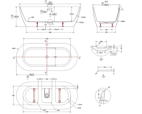 Акриловая ванна Vincea 180х80 VBT-705-1800 цвет Белый