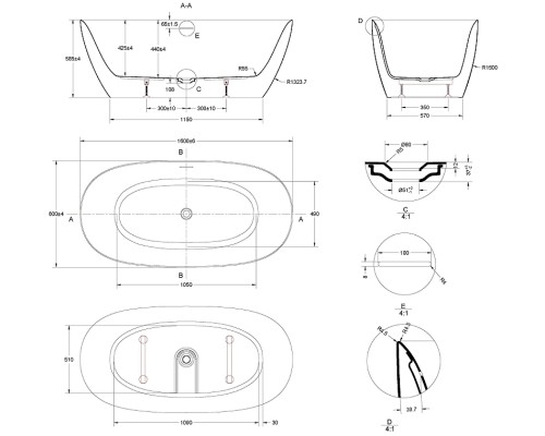 Акриловая ванна Vincea 160х80 VBT-708-1600 цвет Белый