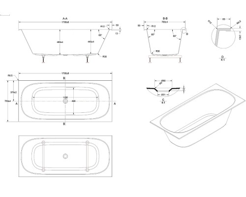 Акриловая ванна Vincea 170х75 VBT-710-1700 цвет Белый
