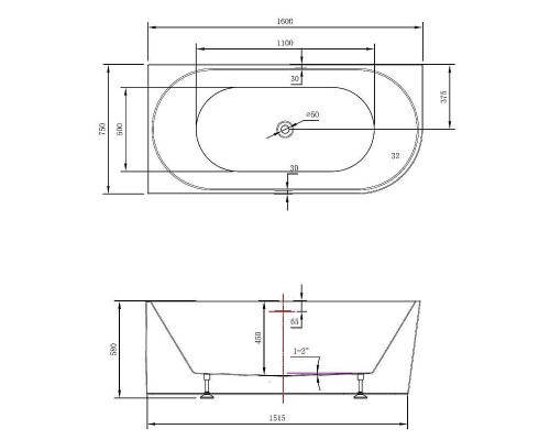 Акриловая ванна Vincea 160х75 VBT-402-1600L цвет Белый