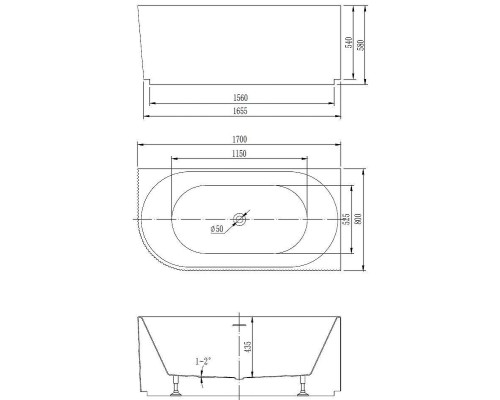 Акриловая ванна Vincea 170х80 VBT-428-1700R цвет Белый