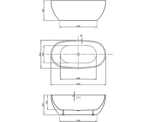 Акриловая ванна Vincea 160x81.5 VBT-408-1600 без гидромассажа