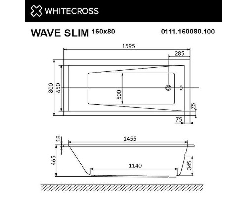 Акриловая ванна Whitecross Wave Slim 160x80 0111.160080.100.SOFT.GL с гидромассажем