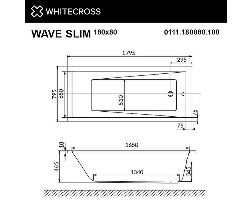 Акриловая ванна Whitecross Wave Slim 180x80 0111.180080.100.SOFT.WH с гидромассажем