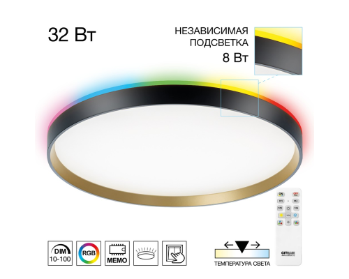 Citilux ETALON CL750401R LED RGB Светильник с пультом Чёрный+Золото